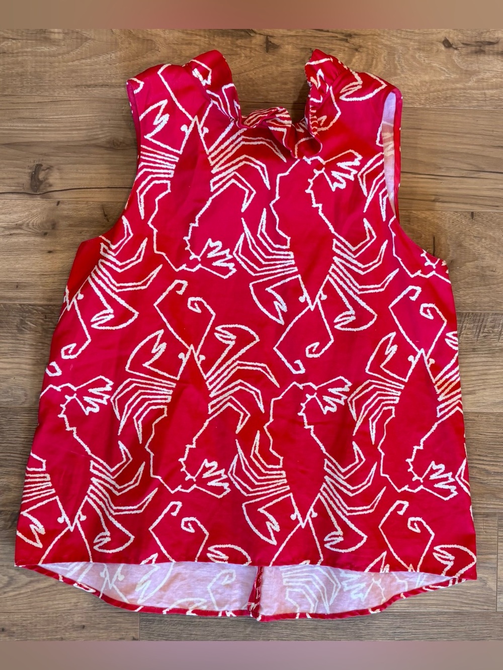 Tyler Boe Coral Red Lobster Print Linen blend Sleeveless Blouse Size Large